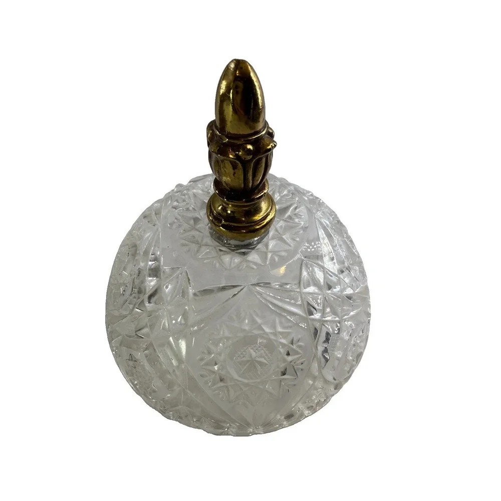 Vintage Hollywood Regency Cut Crystal Candy Dish Brass Cherub Lidded Compote